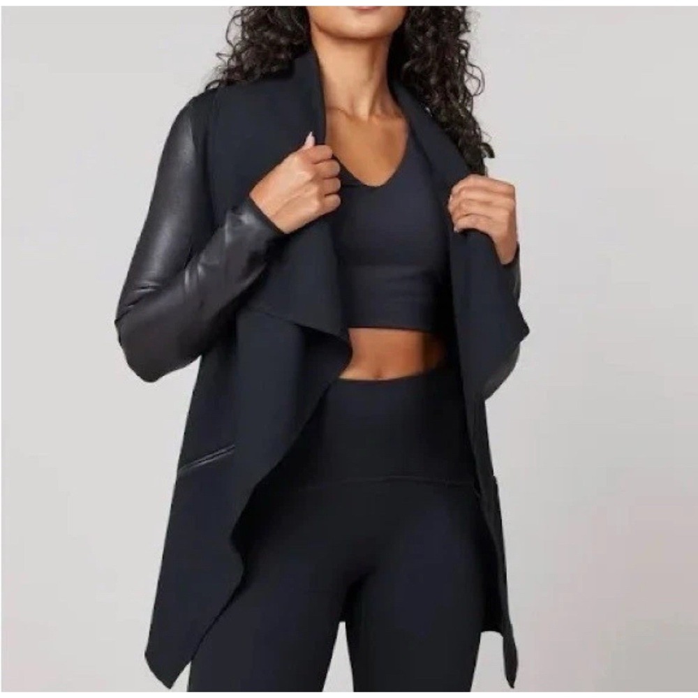 SPANX Faux Leather‎ Convertible Wrap Casual Stretch Asymmetrical Luxe Jacket XS